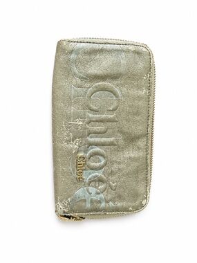 Chloé Metallic Silver Zip-Around Logo Wallet